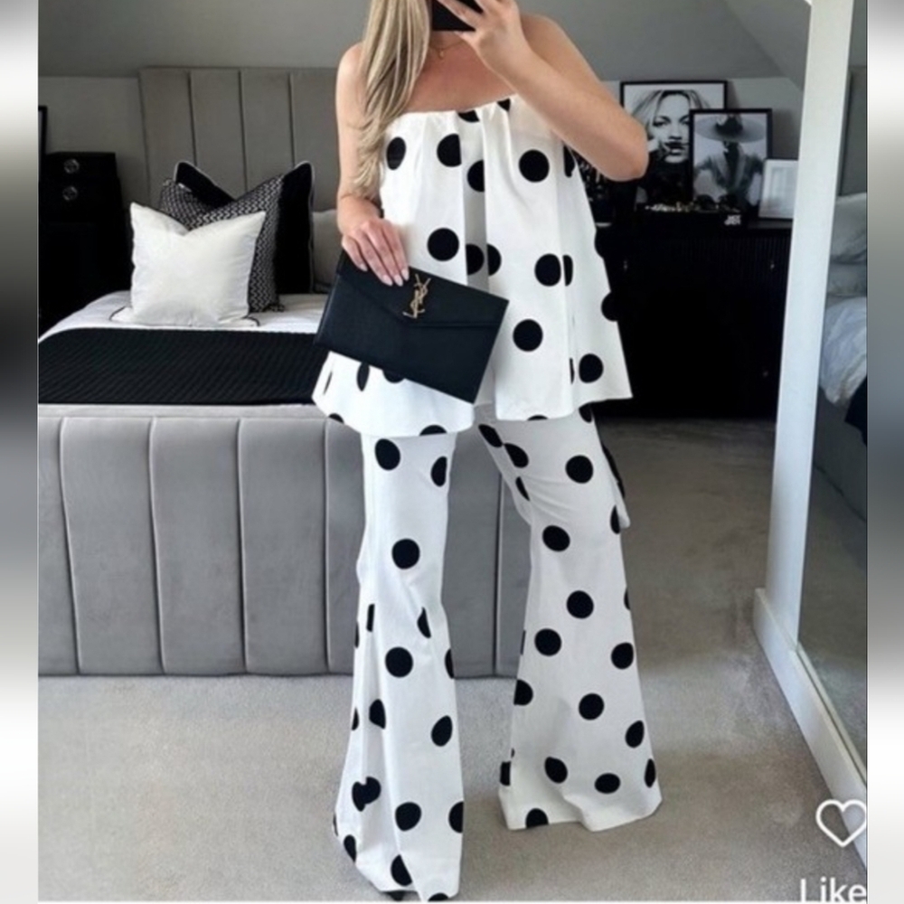 Zara High- Waisted Polkadot Flare Panst - Picture 6 of 7
